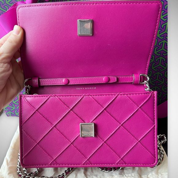 AUTH. NWT Tory Burch Pink Fleming Soft Crossbody Bag & Silver Kira Studs $576 - Picture 7 of 17